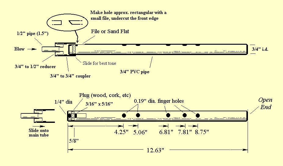 Drawing & Dimensions for 5 hole flute
